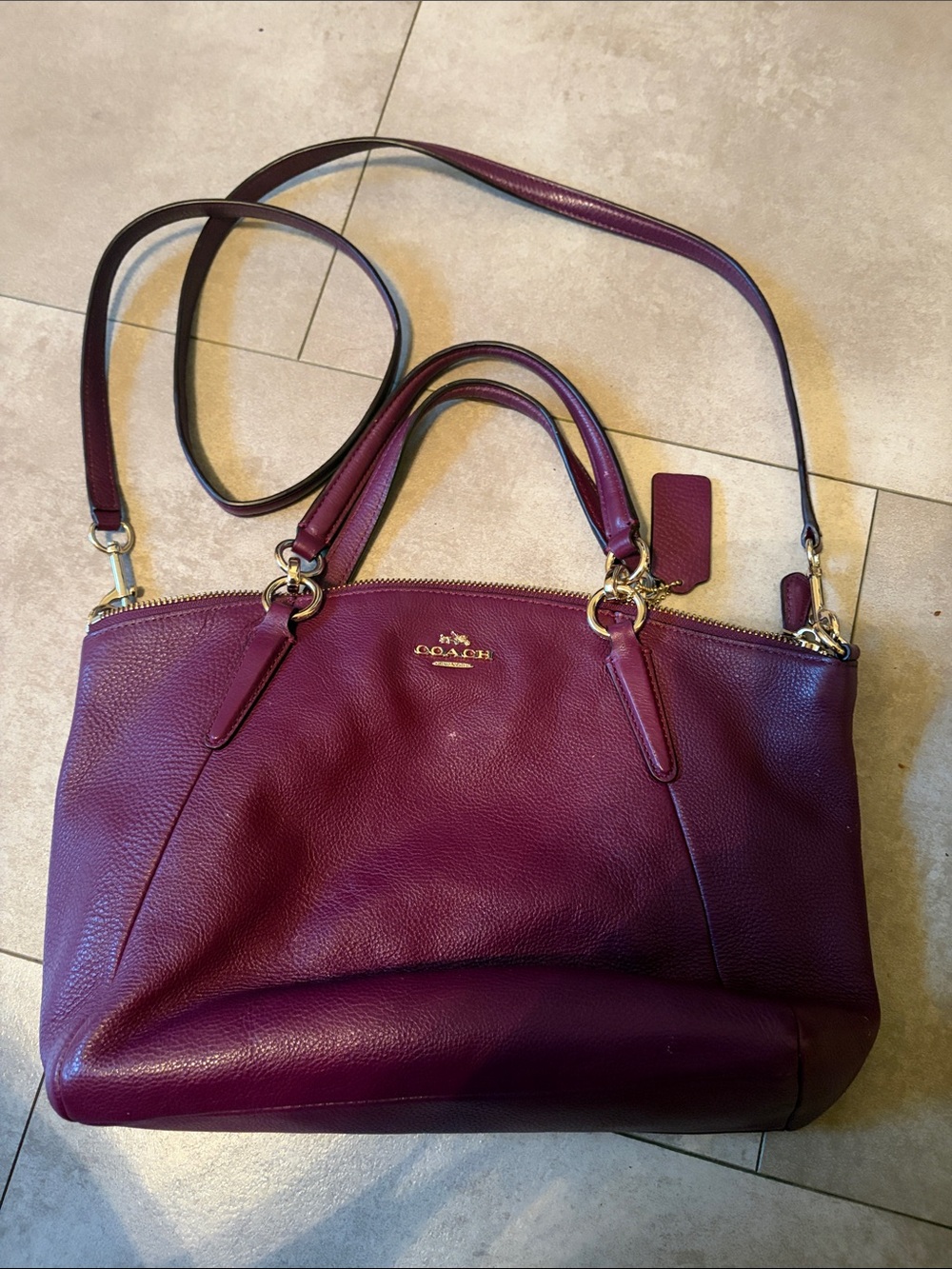 Coach Plum Leather Satchel with Gold-Tone Hardware